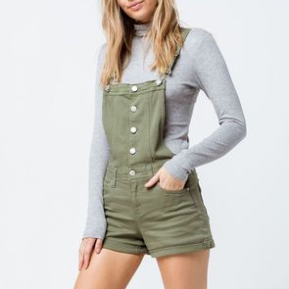 SKY AND SPARROW Button Front Olive Womens Shortall